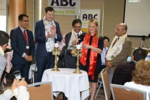 Hon Ed Husic, MP, Fed Member for Chiefley, Hon Fiona Scott MP, Fed members for Lindsay, Dr Naresh Parajuli, president ABA Sydney and Dr Om Dhungel, Sr advisor to ABA jointly inaugurating the conference. Photo: Deepak Baraily
